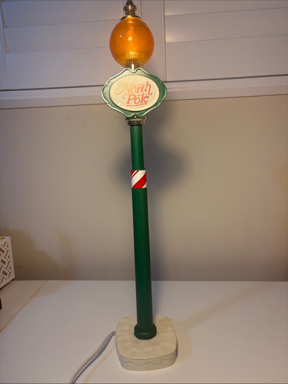 North Pole Themed Green and Gold Holiday Lamp for Kids